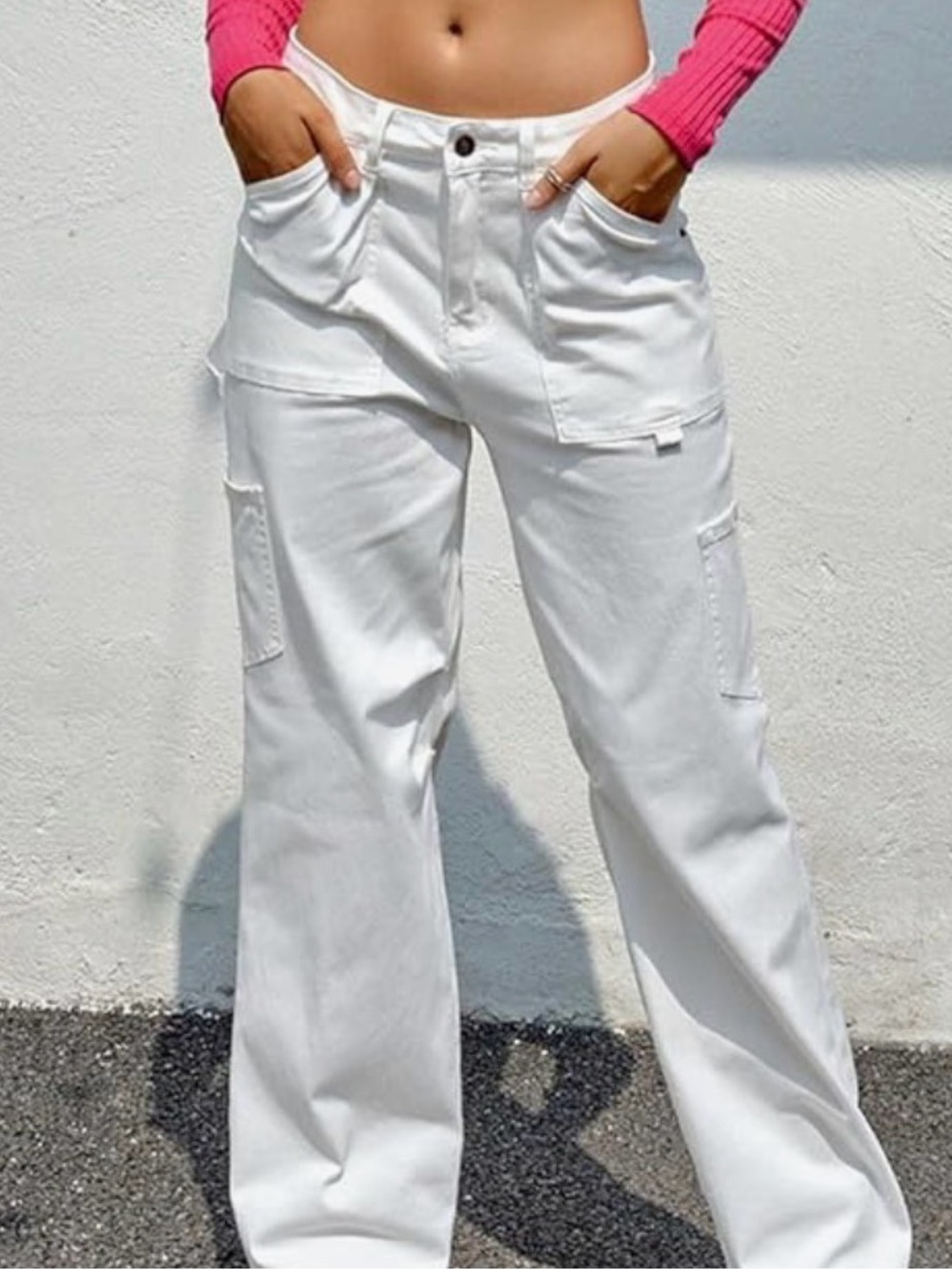 Wide Leg Cargo Pants - White